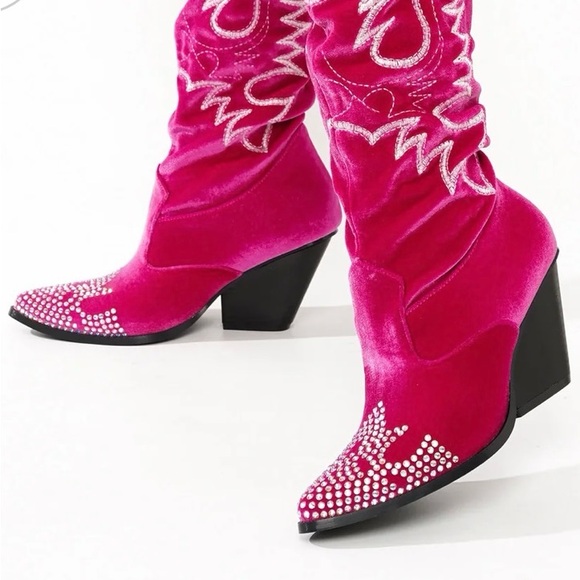 Cape Robbin Lish Velvet Rhinestone Thigh High Slouchy Western Boots NIB size 7 - Picture 7 of 15